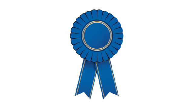 Award winning blue rosette ribbon symbolizes achievement and success