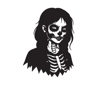 Woman with Skeleton Face Paint and Ribcage Costume