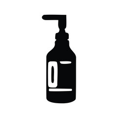Simple black silhouette icon of a pump bottle dispenser for soap, lotion, or sanitizer, isolated on a white background