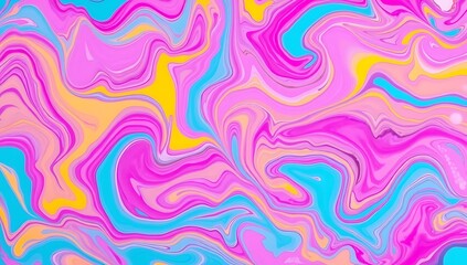 Vibrant abstract fluid art background with swirling pink, blue, and yellow colors creating a dynamic marbled pattern.