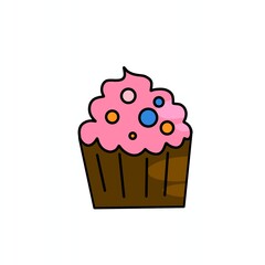 A sweet cupcake cartoon flat vector illustration isolated