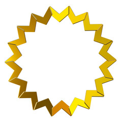 Golden multipoint star frame on png transparent background. Gold stamp, button. Blank space for picture, painting, card.