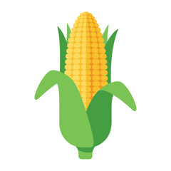 Corn Flat Icon – Colorful Flat Farm Vegetable Vector