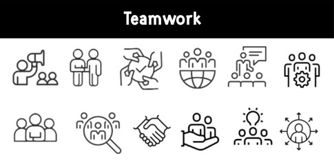 Teamwork icon set. Business related line icons