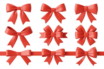 Several festive red bows in various sizes, conveying celebration and gift-giving themes.