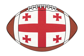 American football with Georgian flag design, featuring white and red crosses, representing national pride.