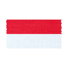 Indonesia flag ribbon tape isolated on white background, red and white fabric texture