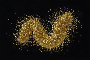 Golden particles form abstract shapes against a dark backdrop, suggesting luxury and shimmering beauty.