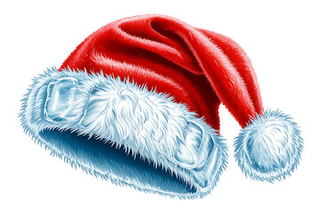 Festive red hat with white fur trim and fluffy pom-pom, embodying holiday cheer.
