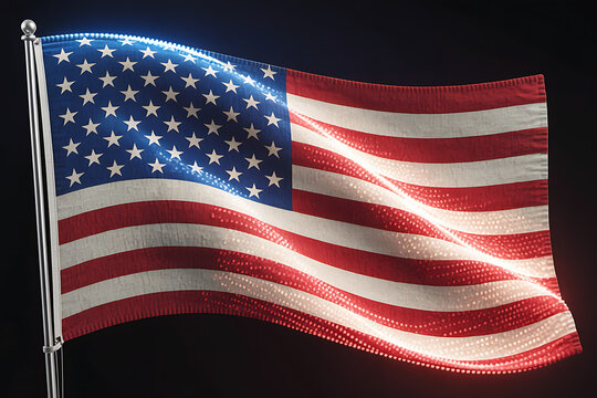 Waving stars and stripes flag, symbolizing patriotism and national identity, a vibrant display.
