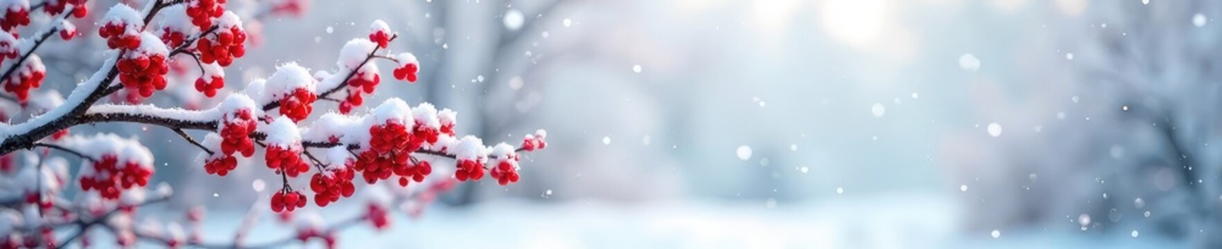 Vibrant Red Winter Berries Against Crisp White Snow A Festive Frozen Landscape