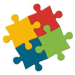 Obraz premium Colorful puzzle pieces interlocking on a white background creating a playful and engaging visual experience for all ages on transparent background
