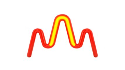 Neon light, glowing orange and yellow, forms wavy line with central peak, isolated on transparent background, modern and vibrant, suitable for decoration or signage