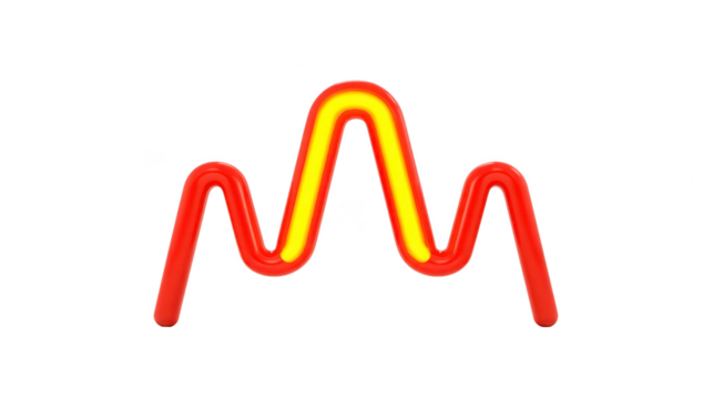 Neon light, glowing orange and yellow, forms wavy line with central peak, isolated on transparent background, modern and vibrant, suitable for decoration or signage