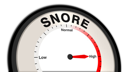 Snoring at a severe level shown on a barometer or tachometer, symbolizing loud, frequent snoring with significant sleep disruption, requiring medical intervention and possible sleep apnea diagnosis