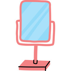 Simple Pink Standing Mirror With A Light Blue Reflective Surface On A White Background With Transparent Background For Easy Editing