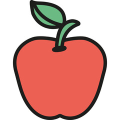 Simple Red Apple Illustration With Green Leaf and Stem On A Transparent Background Vector Graphic