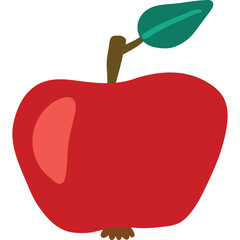 Simple Red Apple With Green Leaf Stem On Transparent Background Vibrant Fruit Illustration Healthy Food Concept