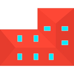 Simple Red Building With Blue Windows And Transparent Background Abstract Geometric Shape