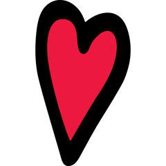 Simple Red Heart Shape Outline Illustration With Black Border On White Background Isolated Graphic Design Element For Valentines Day Or Love Symbol