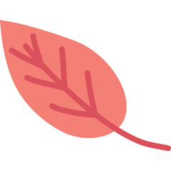 Simple red leaf illustration with stem on transparent background minimalist design autumn season symbol