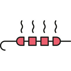 Simple Red Square Kebab Skewer With Steam On White Background