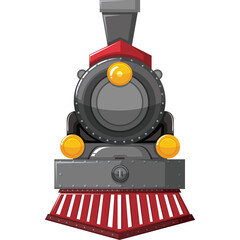 Vintage Steam Locomotive Front View With Red And White Striped Tender And Shiny Metal Details On A Transparent Background