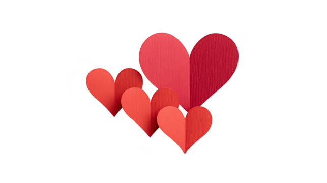 Red and pink paper heart shapes arranged in group symbolize love affection and romance perfect for Valentine Day wedding or romantic decoration