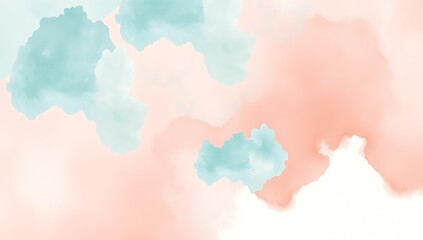 Obraz premium Soft abstract background with pastel peach and teal watercolor paint splotches blending gently on a white surface.