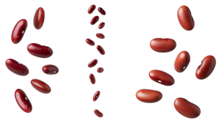 Kidney beans set PNG. Raw red kidney bean legumes falling down for healthy eating and vegan diet designs PNG. Kidney beans scattered in air isolated. Organic dried red Kidney beans vegetable PNG