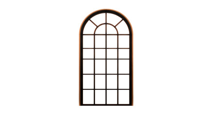 Arched window with black metal frame, grid pattern, and vintage style, suitable for home interior, architecture, or renovation projects, evoking classic and elegant atmosphere