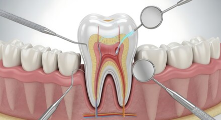 Root canal treatment on molar tooth cross-section