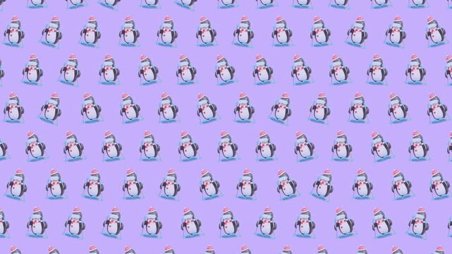 4K Cute Cartoon Penguin Skiing Seamless Pattern Animation Loop Background