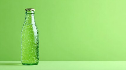 Fermented Drinks for Gut Health. Clear glass bottle on a vibrant green background.