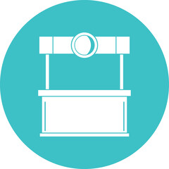 Simple White Kiosk Booth Icon On Teal Circle Background With Transparent PNG Effect