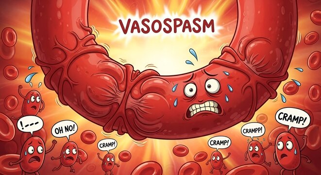 Vasospasm: Blood Vessel Constriction and Cramping Medical Illustration Comic