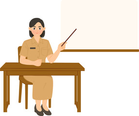 Illustration of a Female Teacher at Her Desk