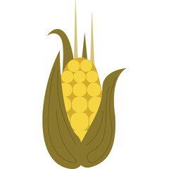 Simple Stylized Corn Cob with Green Husk on Transparent Background