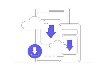 Cloud computing technology. Hosting, network management. Cloud server data. Flat Cartoon Vector Illustration, icon Stylish abstract design landing page web