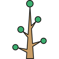 Simple Stylized Tree With Green Spherical Fruits On Brown Trunk Against Transparent Background Cartoon Art