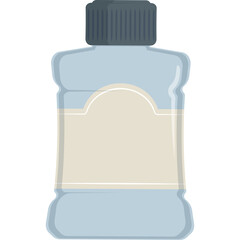 Simple vector illustration of a clear plastic bottle with a gray cap and a light beige label area against a transparent background
