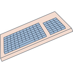 Simple Vector Illustration of a Computer Keyboard with Light Blue Keys and a Light Orange Base on a Transparent Background Offering a Clean Minimalist Design for Digital Content