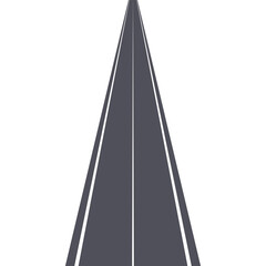 Simple Vector Illustration of a Dark Gray Asphalt Road with White Lane Markings on a Transparent Background Representing a Journey or Path Forward