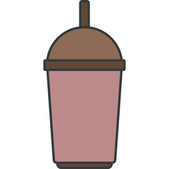 Simple Vector Illustration of a Pink Smoothie Cup with Brown Lid and Straw Isolated on White Background