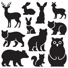 Animal silhouette collection. Set of black animal silhouette. Animal icons.