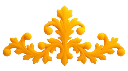 Ornate golden floral ornament with symmetrical leaf and swirl pattern, decorative baroque style, elegant and luxurious, suitable for frame, border, or architectural embellishment