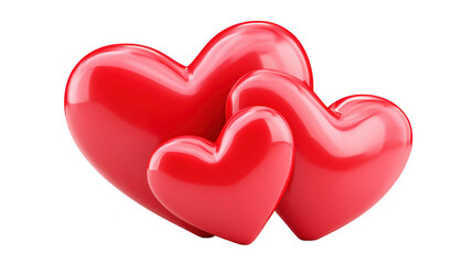 Fototapeta premium Shiny red heart shapes glossy surface romantic and cheerful mood symbolizing love affection and togetherness isolated on transparency background perfect for Valentine Day or celebration