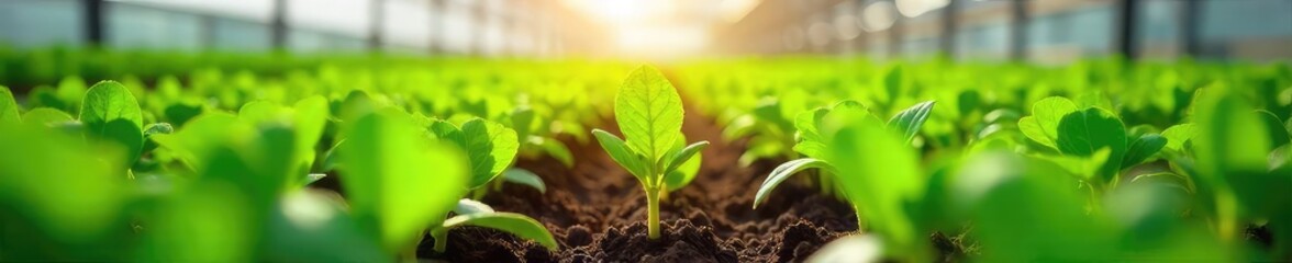 Thriving Green Seedlings in a Sunlit Modern Greenhouse Successful Cultivation and Propagation
