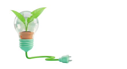 Lightbulb with plant and power cord isolated on a transparent background sprout