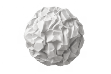 Crumpled paper ball symbolizing failure, bad ideas, frustration, and waste isolated on transparent background